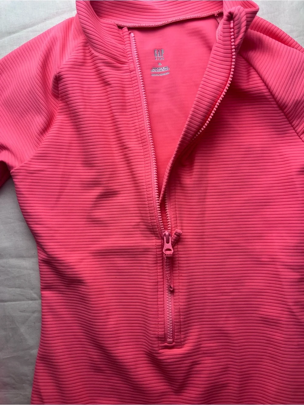 GAP Pink Long-Sleeve Ribbed Zip-Front One-Piece